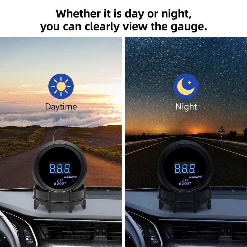 ARTILAURA 2" 52mm Boost Gauge 30 PSI Digital Blue Turbo Boost Sensor Kit with Hose & T-Fitting for 12V Universal Car Auto