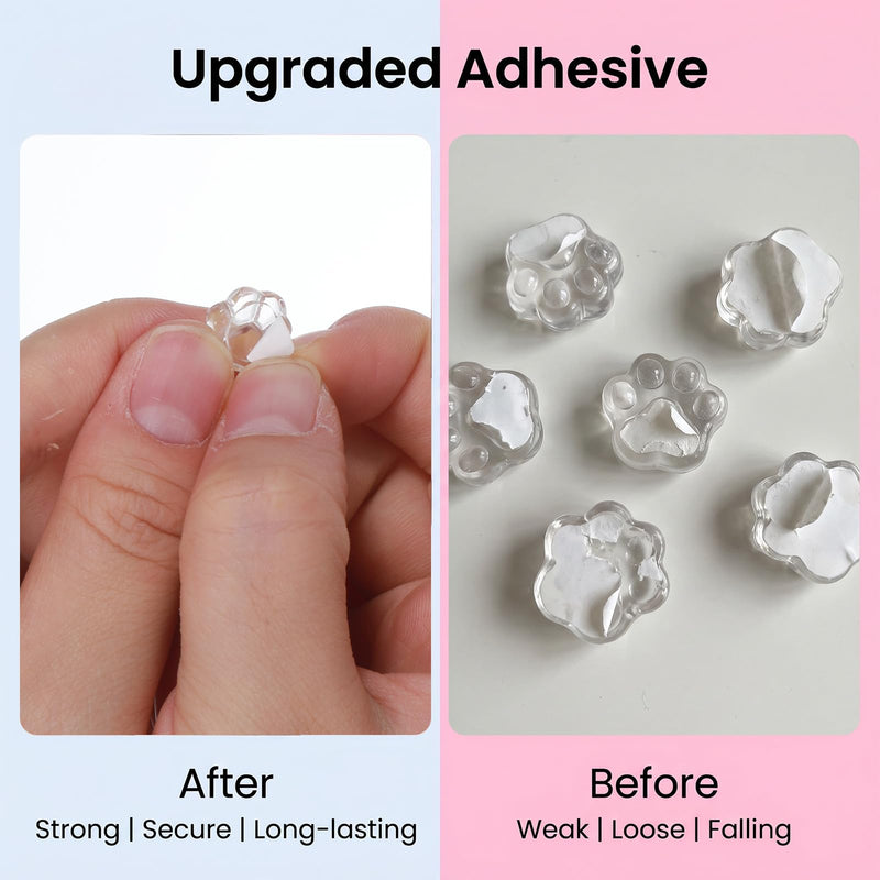 80 Pcs Keyboard Stickers for Long Nails, Clear Raised Glass Cat-Paw Key Covers Ergonomic Height Bubbles, No-Residue Reusable Protective Typing Keycaps for Desktop Laptop External Keyboards Calculator