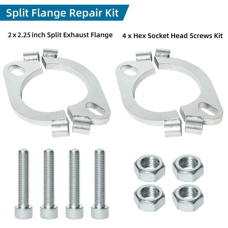 2-1/4 inch Split Flange Repair Kit, 2 Bolt 2.25"/57mm Exhaust Flange Flat Oval Split Flange Repair Replacement Kit, Pack of 2 2.25"