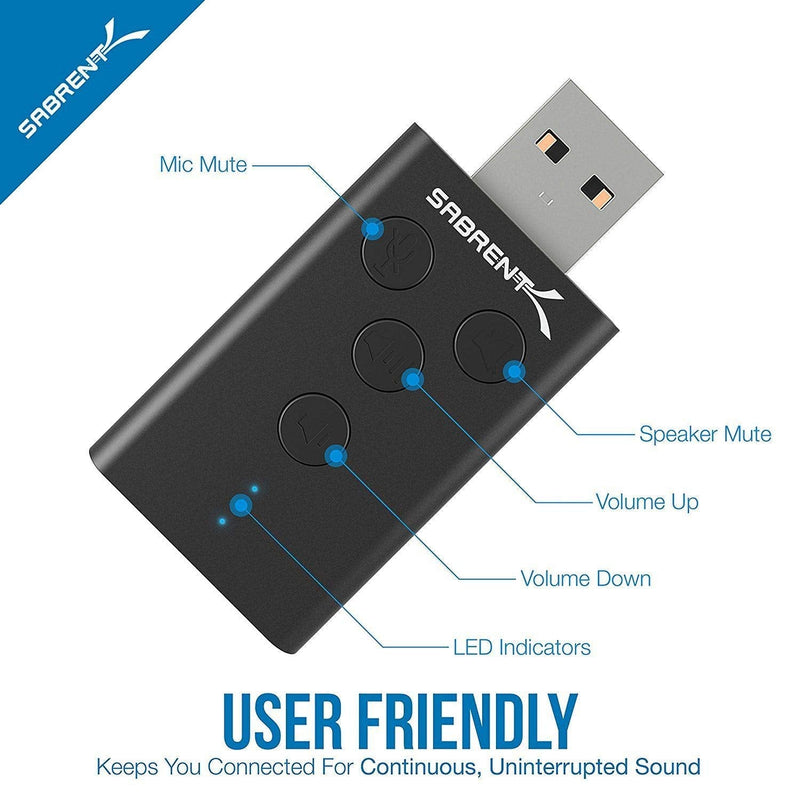 SABRENT Aluminum USB External 3D Stereo Sound Adapter for Windows and Mac. Plug and Play No Drivers Needed. [Black] (AU-DDAB) Black