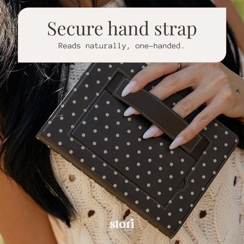 Stori Case for 6.8 Inch Kindle Paperwhite 11th Gen & Paperwhite Signature | Dual Strong Magnetic Folio Cover with Hand Strap, Built-In Stand, Auto Wake Sleep, Cute Designer PU Leather Case for Women Cocoa Dot