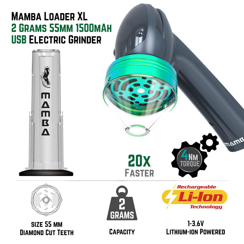 Mamba Loader XL 2g Gray USB Electric Herb Grinder. Small Portable Metal Herbal Machine & Spice Mill for the Kitchen Anchor Gray & Green