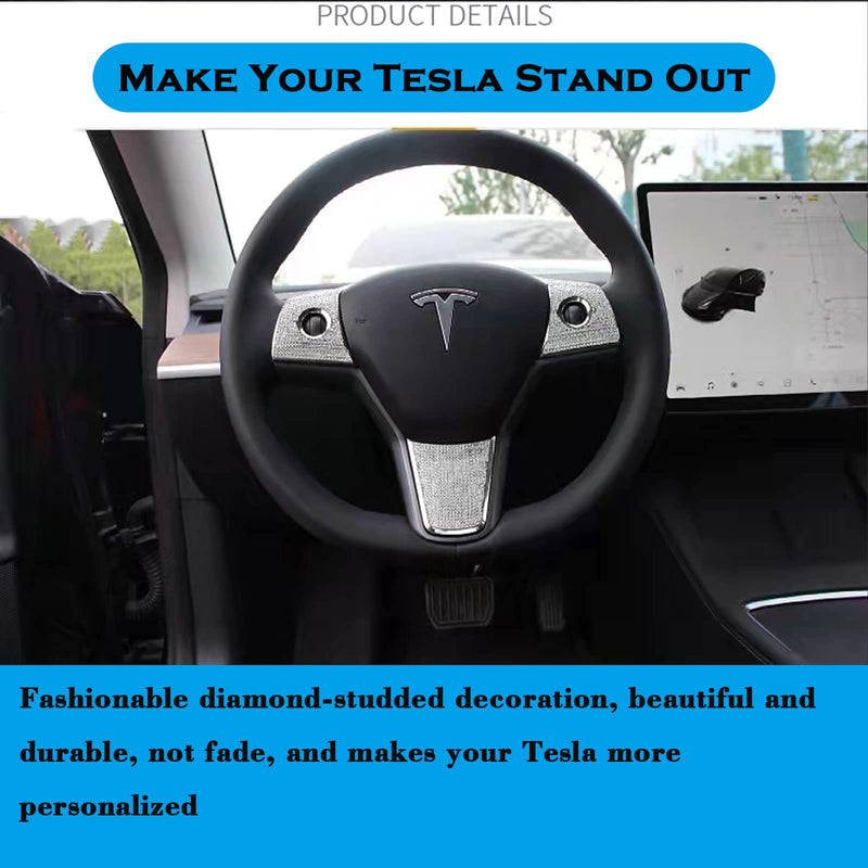 YHCDSEA Steering Wheel Trim Cover for Tesla Model 3/Y, Interior Accessories Compatible with Tesla Model 3 Model Y (A-Bling) A-Bling