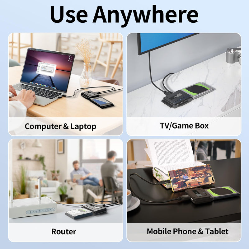SATA to USB 3.0 Adapter - External Hard Drive Reader Recovery Converter for Universal 2.5" 3.5" HDD SSD Optical Drive, 2.5/3.5 Inch SATA IDE Hard Drive Adapter Transfer Kit Included Power 12V 2A USB A & USB C