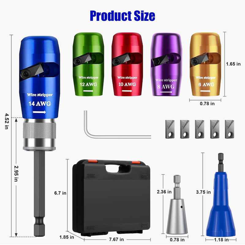 Wire Stripper Twister Tool for Drill, 2025 Upgraded Wire Stripping Tool & Wire Twisting Connector for Cutters 6-14 AWG, 8 In 1 Professional Electrician Twister Stripping with 5 PCS Blade