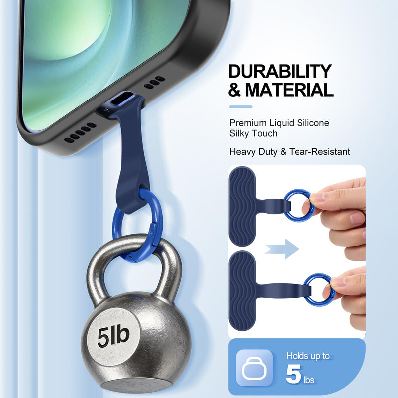 [2026 Upgraded] 6 Pack Silicone Phone Tether Tab with 3 Glow in the Dark, Ultra-Thin Zero-Bulge Design, Heavy Duty Liquid Silicone Phone Lanyard Tab for Charging Port, No Adhesive - Family Set