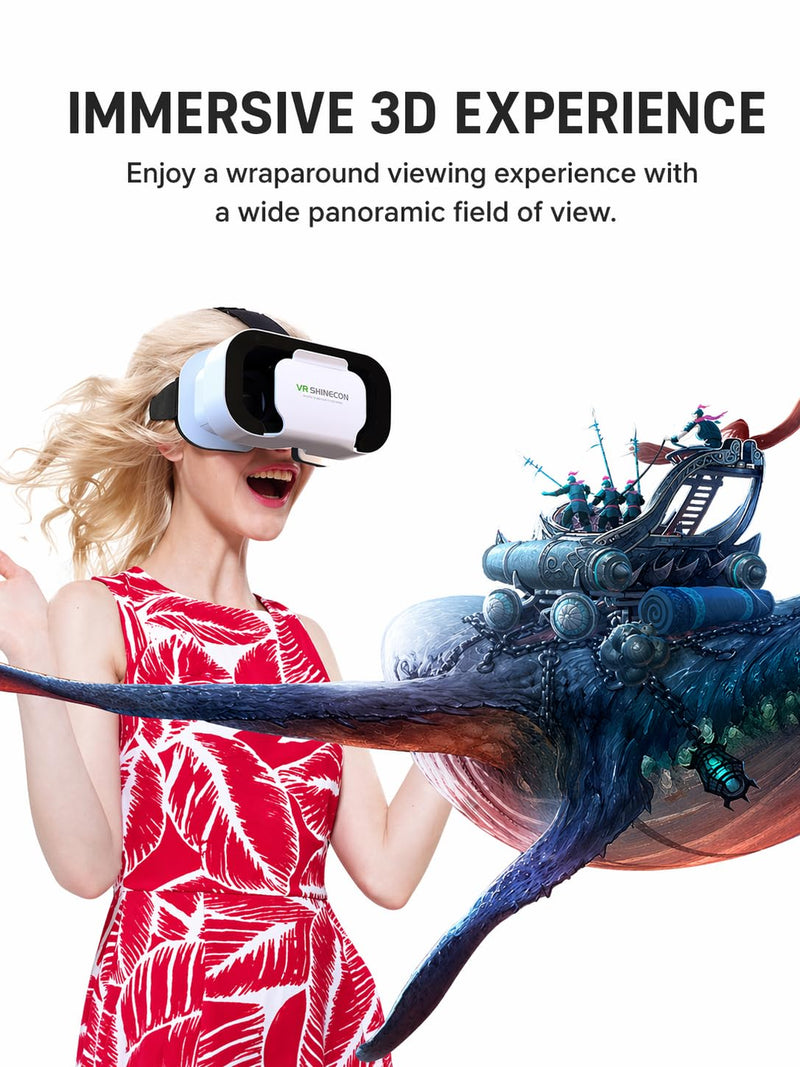 Virtual Reality Headset for 4.7-6.53 in Smartphones, Adjustable Focus and IPD, with Y1 Black Remote, White