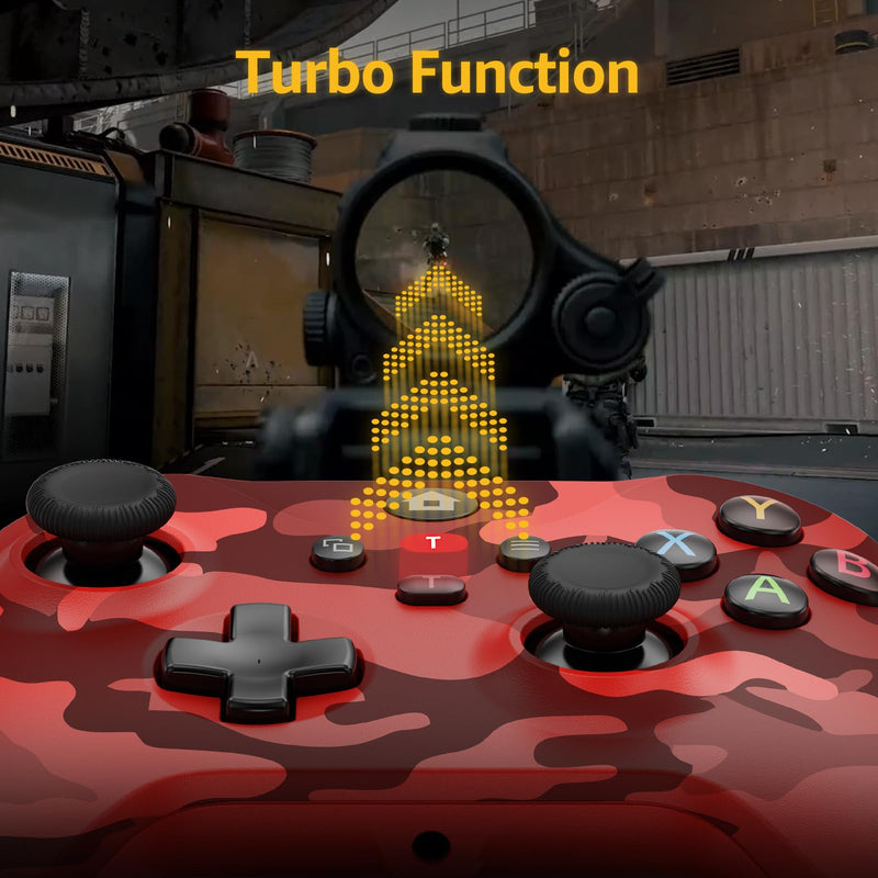 Kamylorus Wireless Controller for X-BOX One/PC, Camo Red | Hall Effect Gamepad, Turbo, 2.4G Plug and Play, Dual Vibration, 3.5mm Headphone Jack, for X-BOX One S/X, X-BOX Series S/X, PC Red Camo
