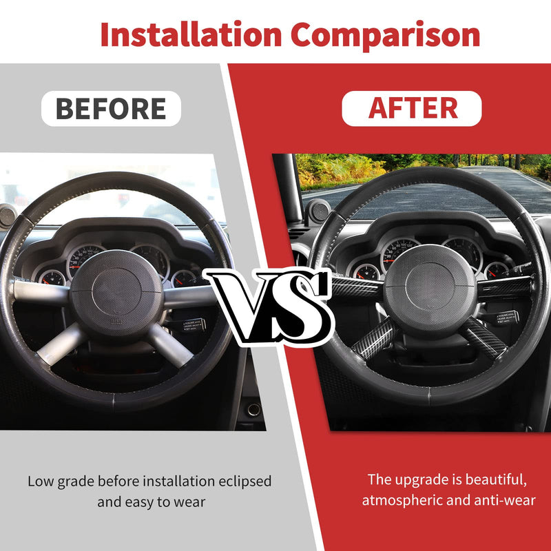 Jimen Compatible with Jeep Wrangler JK JKU 2007-2010, 4PCS Car Steering Wheel Overlay Cover Interior Trim Accessories (Carbon Fiber) Carbon Fiber