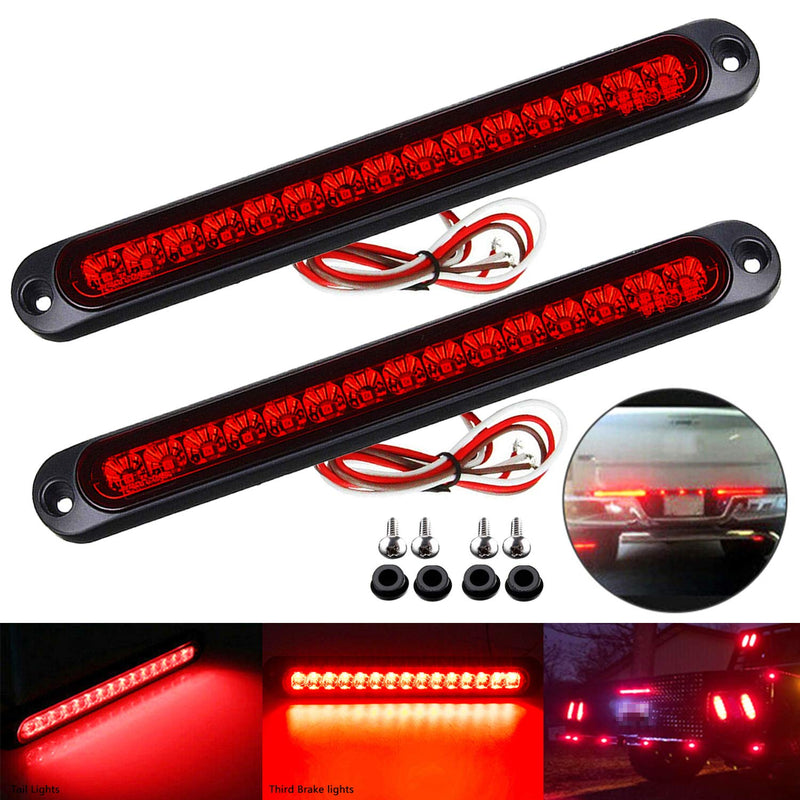 2 Pack 10" 15 LED Trailer Identification Light 9 to 30-volt, LED Stop Turn Tail Light Assembly Third Brake Bar Strip Rear Marker Light IP67 Waterproof for Heavy Duty Marine Boats Trucks Pickups Red