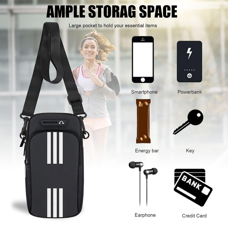 Phone Holder for Running Armband Cell Phone Purse Crossbody for Women Men Kids,iPhone 17 16 15 14 13 12 11 Pro Max Xs 16e Xr X 8 7 Plus Mini Pouch,Galaxy S26 S25 S24 Ultra Note Arm Bag Black