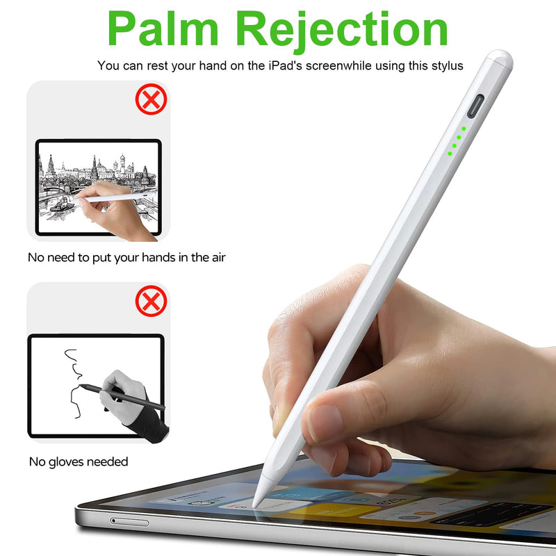 Stylus Pen for iPad 2018-2023 with Palm Rejection, Magnetic Stylus Pen, Active Pencil for iPad 10/9/8/7/6 Generation, iPad Pro 11/12.9 inch, iPad Air 5/4/3 Gen, iPad Mini 6/5 Gen (White) White