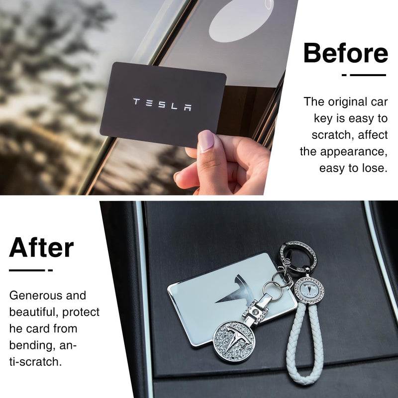 for Tesla Key Card Holder Bling Key Chain Card Key Holder for Model S/X/3/Y Cybertruck Keychain White
