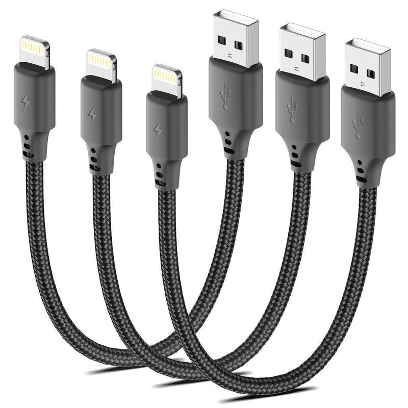 6 inch iPhone Charge Cable Short, [MFi Certified] 3Pack 0.5ft Charger Cord Fast Charging Braided Short USB to Lightning Cable for iPhone 14 13 12 11 Pro/Max/Mini Xs SE2/iPad/Carplay Black