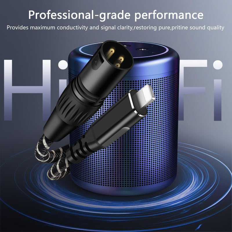 Lightn ing to XLR Male Output Audio Cable, i Phone to XLR Audio Stereo Cable for Speaker, Amplifier, Mixer Console, Compatible with i Phone 14/13/12/11 Series, Not Support Microphone, 6.6Feet Black 6.6FT