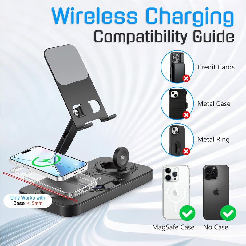 30W Charging Station for Apple Multiple Devices,Foldable Wireless Charger | 6 in 1 Magnetic Charger Station with Clock-7 RGB Light,Wired Charging Stand for iPhone17/iPad/Tablet/Apple Watch/AirPods