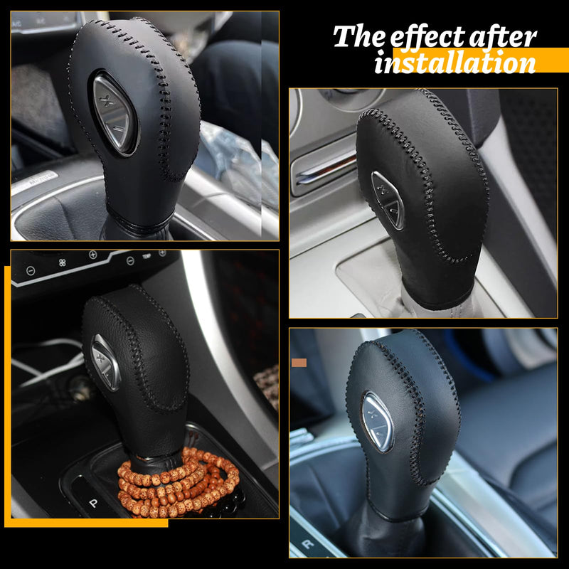 Car Gear Shift Cover Leather for Ford Fusion/Escape/Edge/Focus/Fiesta/Transit/EcoSport/C-Max Automatic Gear Shift Knob Cover Protector Trim Vehicle Interior Accessories(Black) Black