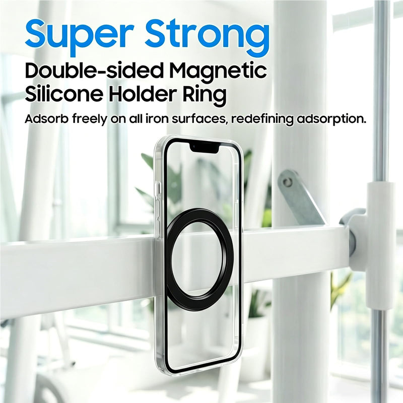 Double-Sided Magnetic Ring Holder [2026], Magnetic Wall Mount, Detachable Phone Mount for MagSafe Cases, Hands-Free Selfies and Videos for iPhone and Android (Black) Black