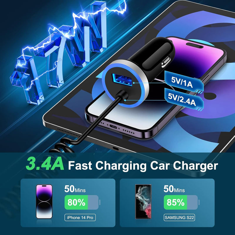 for Samsung S26 Ultra USB Car Charger Fast Charging forSamsung Galaxy S26 S26+ S25 Ultra S25 FE S24 Ultra S23 S22,USB A Car Charger + 3FT Coiled USB C Cable for Galaxy A56 A55 A36 A35 A26 A25 A16 A15
