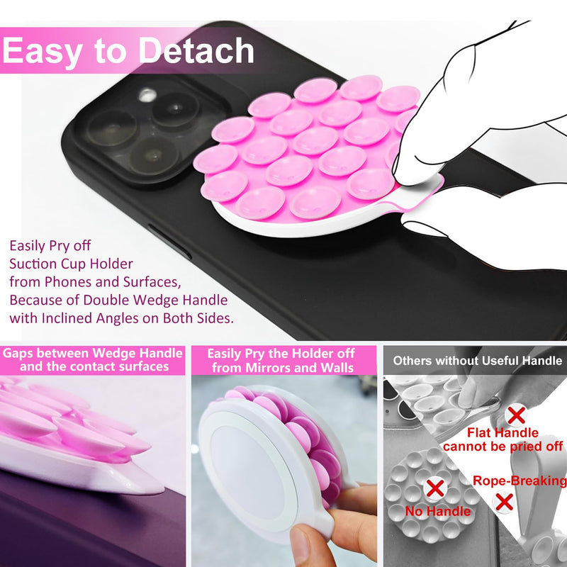 Silicone Suction Cup Phone Mount, Magnetic Silicone Suction Phone Case Stand, Hands Free Mirror Shower Phone Holder, Perfect for Selfies and Videos Creators (Light Pink) Light Pink