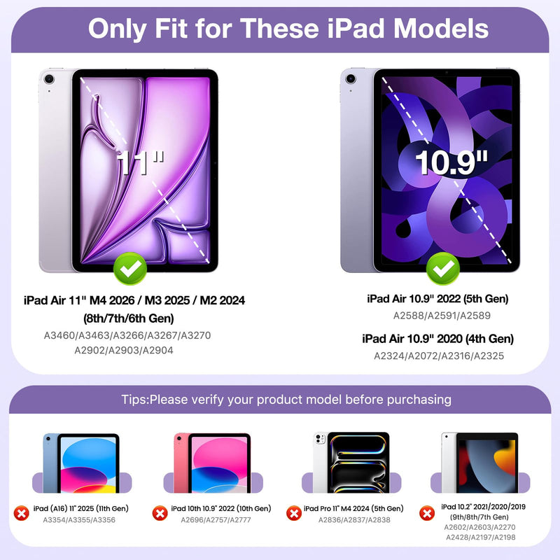 MoKo Slim Case for iPad Air 11 Inch, iPad Air 5th/4th Gen, Lilac | With Pencil Holder, Supports Touch ID, Hard PC Back Shell, Trifold Stand Design, Auto Sleep/Wake, 2 Adjustable Angle
