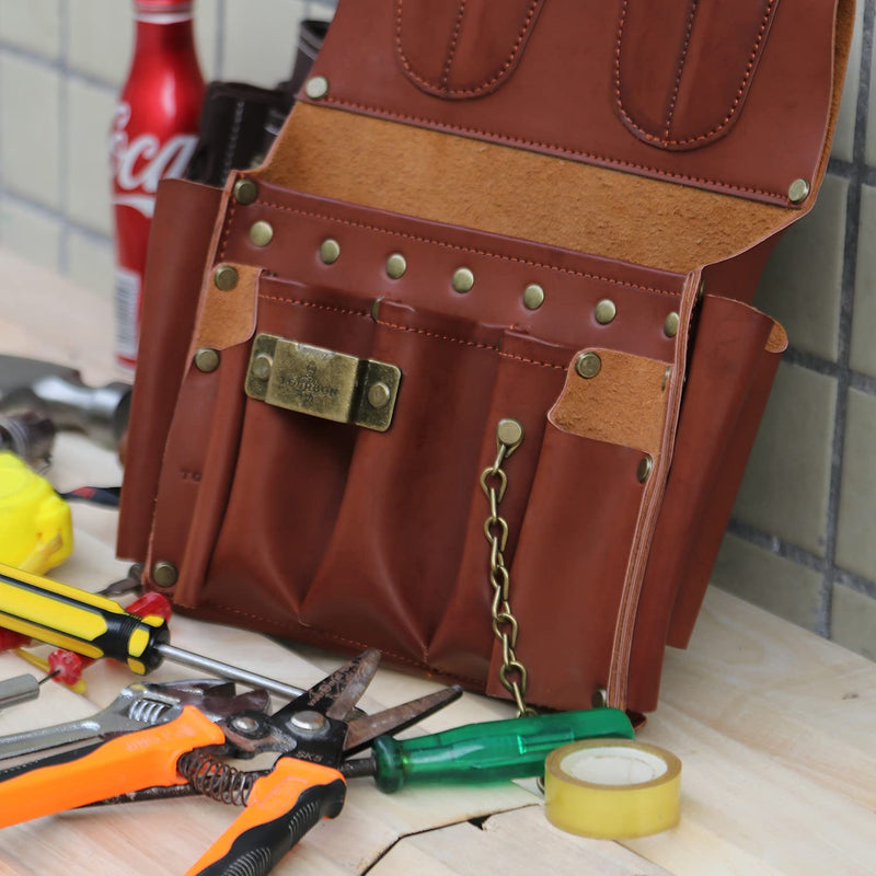 TOURBON Leather Tool Pouch Belt Tool Organizer for Carpenter Construction | for Wrench Screwdriver Chisel Folding Knife Tape Measure Plier, Framers Handyman Electrician's Tool Bag
