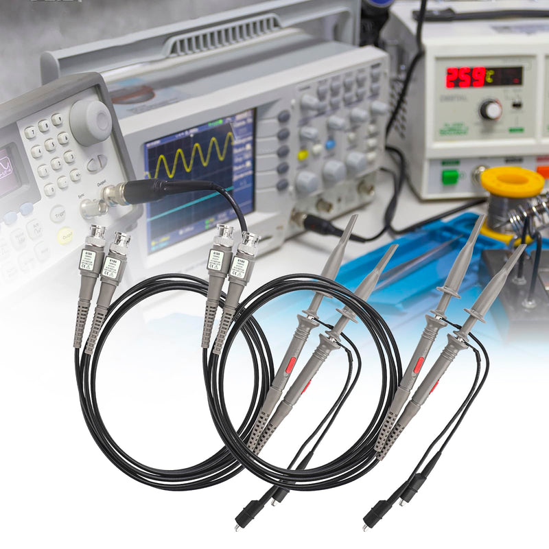 Sumnacon 4Pcs 100 MHz 300V DC High Sensitivity Oscilloscope Clip Probe 10:1 and 1:1 Switchable with Mini Alligator Clip and Ground Lead 3.9x3.9x1.6 Inch