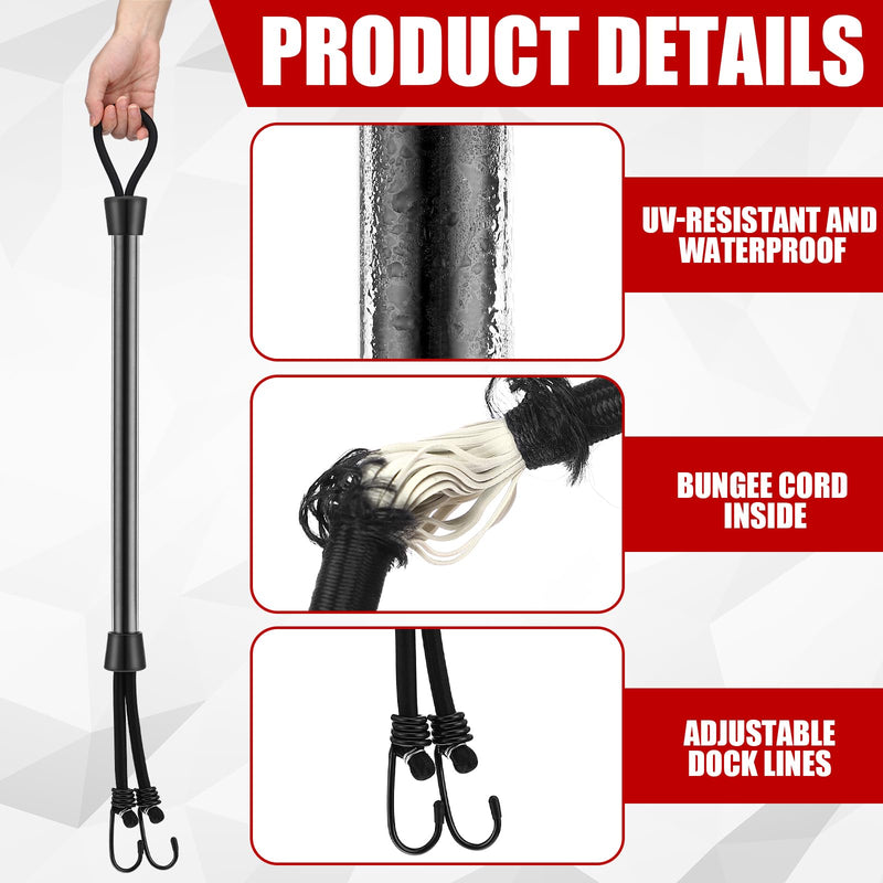 Tandefio 2 Pcs Dock Rods for Boat Docking Pole 16 Inch Docking Sticks for Boats Mooring Bungee Lines with Hook, Speedboat Accessories for Men Gifts Black