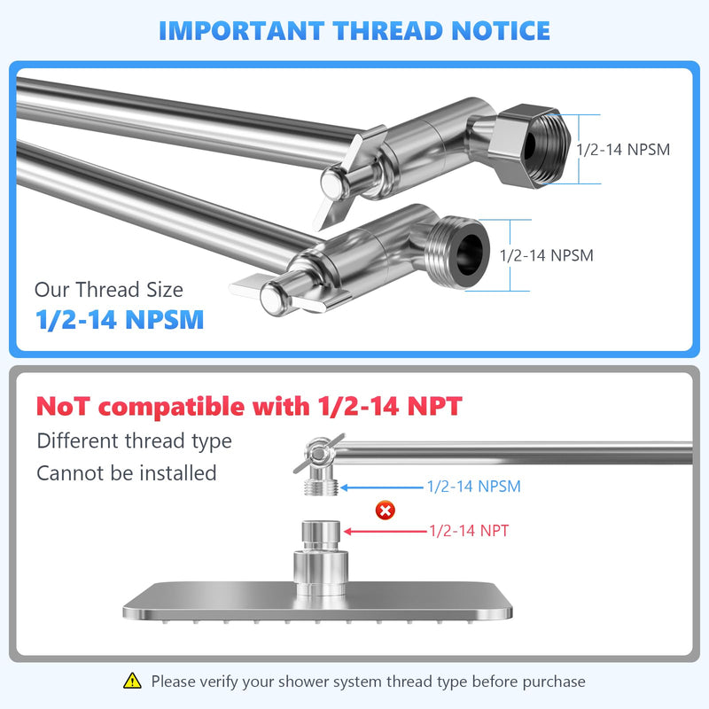 20 IN Shower Head Extension Arm, Anti-Leak Adjustable Shower Arm Extender for Rain & Handheld Shower Head, Extended Shower Head with G1/2 Universal Connector Compatible (Extend, Chrome) 20IN