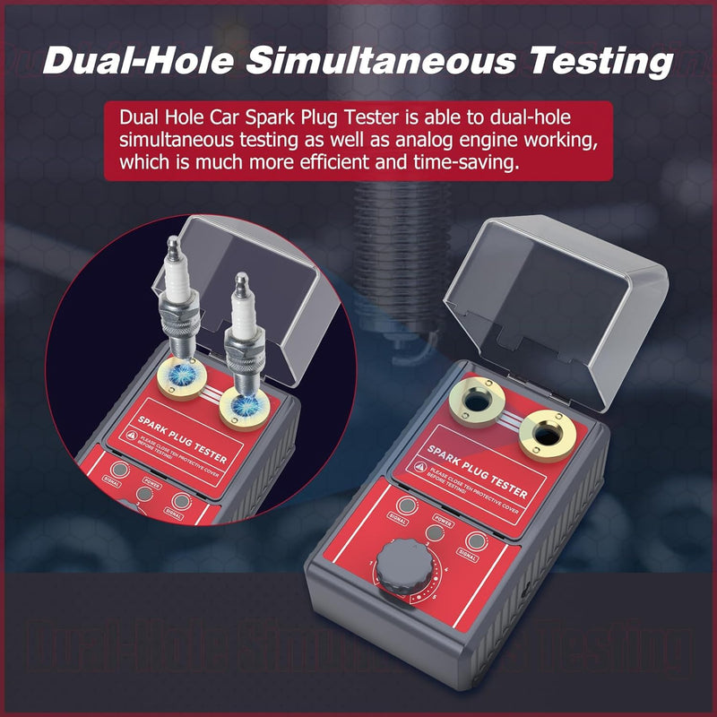 Spark Plug Tester 2 Hole, Ignition Coil Tester 0-6000rpm Adjustable Frequency, Ignition Plug Analyzer Detector for 12V Gasoline Vehicles 2 Holes-Basic