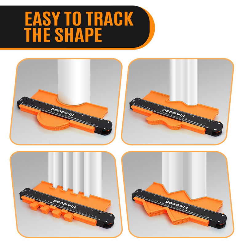DODOWIN 10+5 Inch Contour Gauge with Lock, Dual Size Profile Duplicator Tool for Flooring, Tile, Woodworking & Irregular Shapes, Shape Outline Gauge, Father’s Day Gifts for Dad Men Husband Orange-10+5 In.
