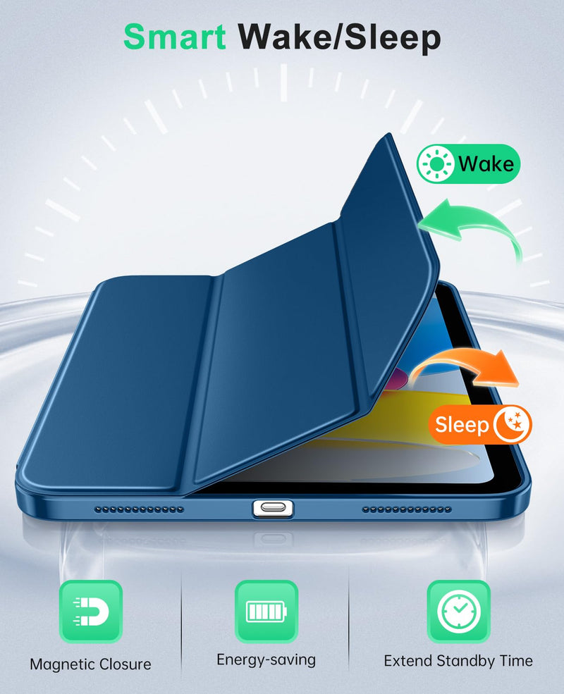 MoKo Case for iPad (A16) 11th/10th Gen 2025/2022 11/10.9 Inch, Abyss Blue | Trifold Stand Protective Cover Smart Folio Case Soft Flexible TPU Cover Support Supports Touch ID Auto Sleep/Wake