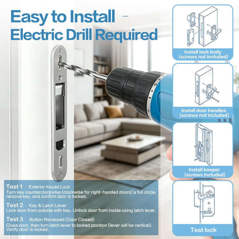 Sliding Patio Door Reachout Lock and Receiver Kit – Compatible with Andersen 2-Panel Gliding Doors (1986-Present), Non-Handed Replacement Parts, 2-9/16" Hole Centers, for Window, Screen, Glass