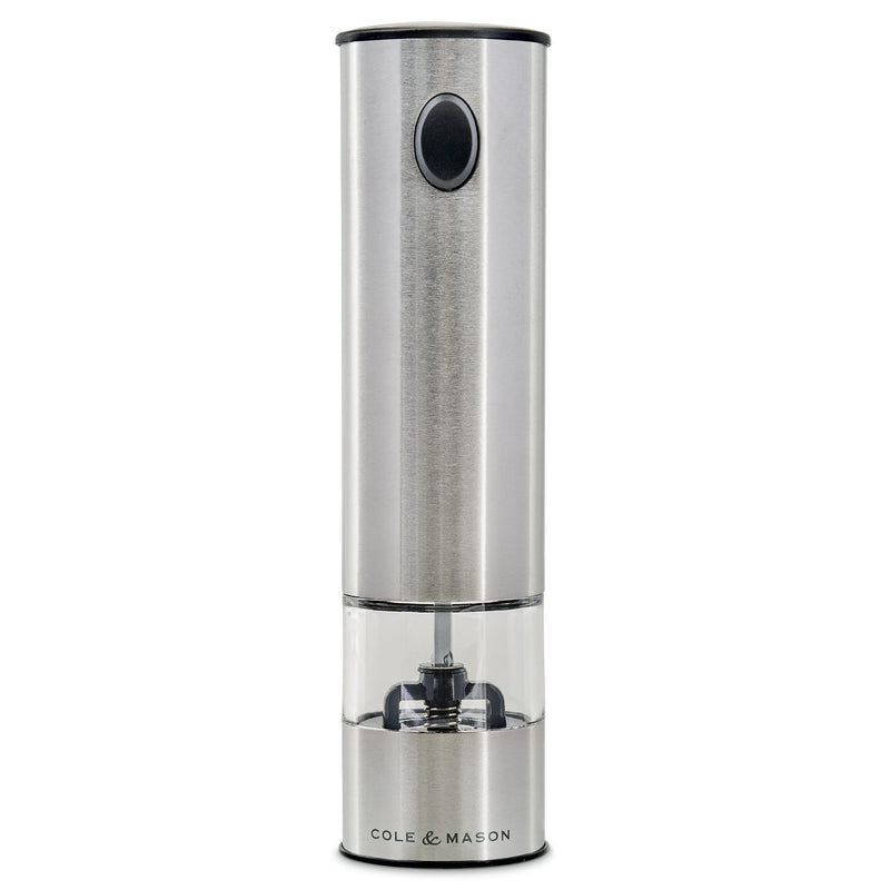 Cole & Mason Battersea Electronic Salt & Pepper Mill - One-Button Salt & Pepper Grinder - Refillable & Adjustable Salt & Pepper Shakers - Kitchen Accessories - Stainless Steel - 1 Pack