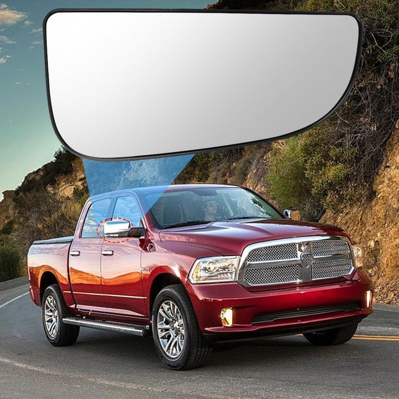 Passenger Right Side Lower Mirror Glass Replacement，For 2010-2020 Dodge Ram 1500 2500 3500 4500 5500 Towing Model, 68067730AA，Right Pass Convex Lower Mirror Glass， with Bracket Lower Mirror Glass Passenger side