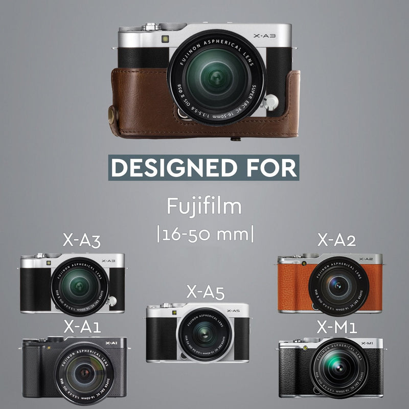 MegaGear "Ever Ready" Protective Leather Camera Case , Bag for Fujifilm X-A3, X-A2, X-A1, X-M1 Compact System with 16-50mm Lens (Dark Brown) 16.21 x 9.8 x 16.61 cm Dark Brown
