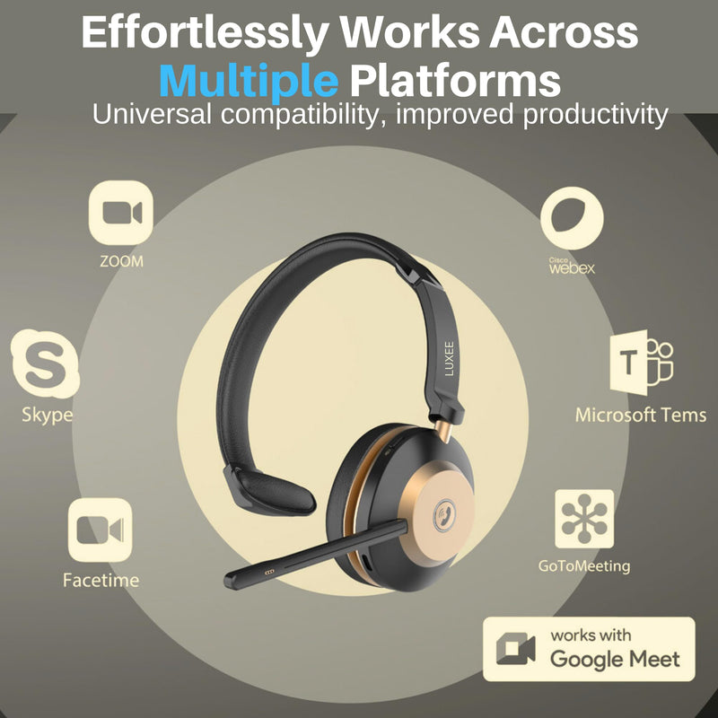 LUXEE Bluetooth Wireless Headset with Microphone for Work - Single Ear Computer Headset with USB Dongle & Charging Base, Noise Canceling Office Headset for Laptop, Zoom, Audifonos con Microfono