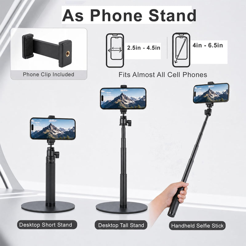Webcam Stand for Desk, 28" Telescopic Tripod with Phone Holder, Desktop Webcam Mount Compatible with Logitech Webcam C922 C930e C920S C920 C615 C960 C920x BRIO 4K NexiGo N60, 1/4'' Thread