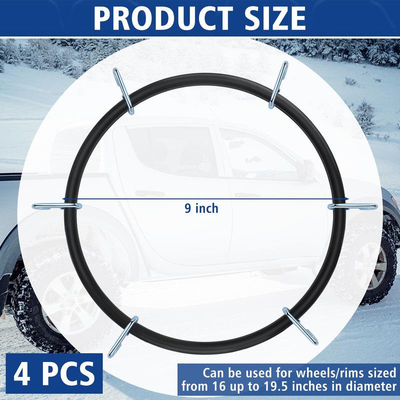 BBTO 4 Pcs Light Truck Traction Chain Rubber Tightener Grip Light Truck/SUV Tire Tensioner Adjuster Tire Chain Tensioner for Wheels/Rims Sized from 16 up to 19.5 Inches in Diameter