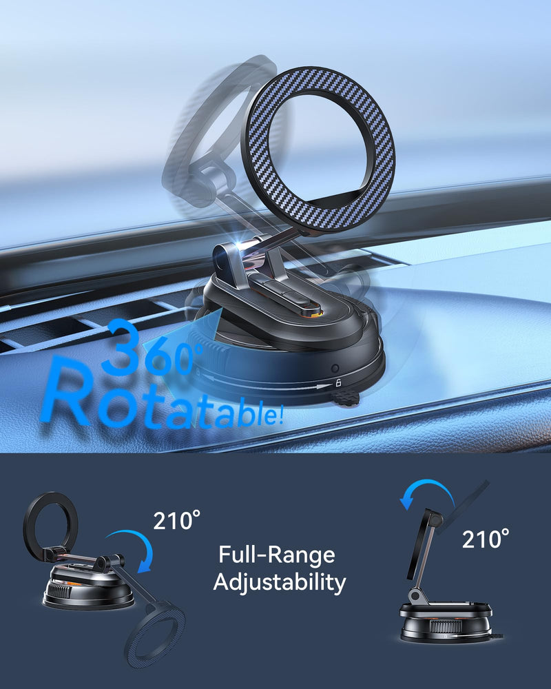 2-IN-1 Detachable MagSafe Car Mount, Vacuum Magnetic Phone Holder for Car | [2800gf Strong Magnet & 89+LBS Suction Base] Phone Holders for Your Car, 360° Adjustable Car Phone Holder for iPhone 17-12 Carbon Fiber
