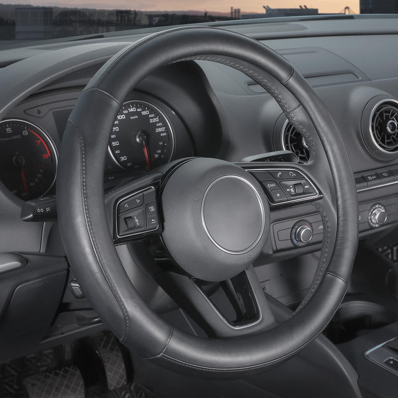 SEG Direct Car Steering Wheel Cover Large Size for F150 F250 F350 Ram 4Runner Tacoma Tundra Range Rover with 15 1/2 inches-16 inches Outer Diameter, Black Microfiber Leather 01-Black Large size[15 1/2''-16'']