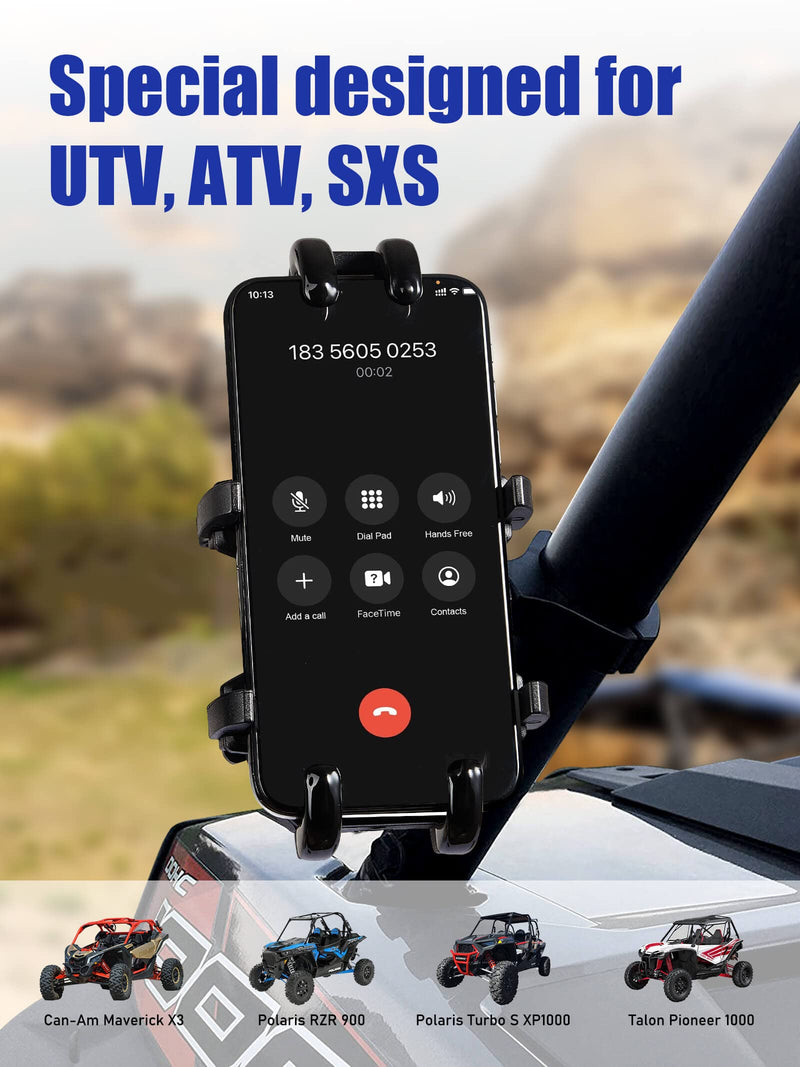 UTV Phone Holder, Aluminum Alloy Heavy Duty Cell Phone Mount for UTV/SXS,360° Adjustable Mounting Bracket Fits 1.75”-2” Roll Cage, 8 Claws Tightly Hold iPhones or 4.7”-7.1" Devices