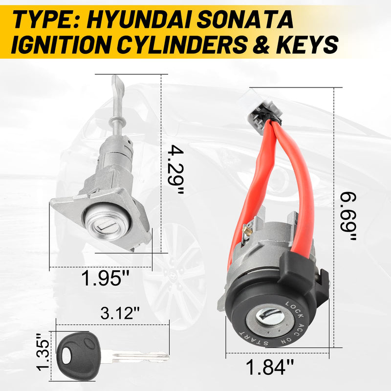 Front Left Door Lock Cylinder Set Ignition Switch Ignition Lock Cylinder Switch with 2 Keys Fit for Hyundai Elantra 2011-2015,Replace 81910-3XA00 81970-3XA00 For 2011-2015 Hyundai Elantra