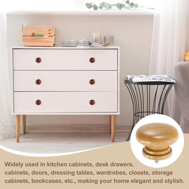 uxcell 8Pcs Round Wood Drawer Knob, 1.54" x 1.06" Self-Tapping Solid Wood Handle Round Cabinet Knob Mushroom Shape Wooden Knobs for Furniture Dresser Wardrobe, Wood Color 1.54" x 1.06"