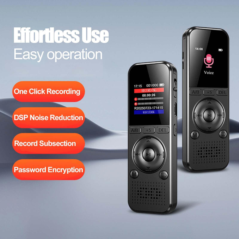128GB Digital Voice Recorder with Playback Voice Activated Recorder with Noise Reduction A-B Repeat for Lectures Meeting Classes Interviews
