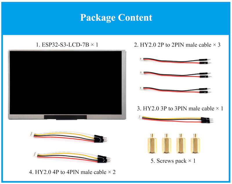 ESP32-S3 7inch Display Development Board, ESP32 with Display 1024×600, 32-bit LX7 Dual-Core Processor, Supports WiFi & BT, with Onboard Antenna, Backlight Adjustable, Multiple Peripheral Interfaces