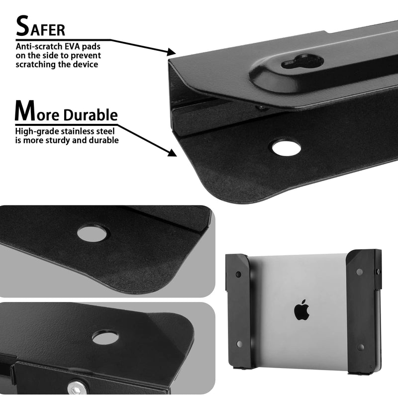 Wall Mount and Under Desk Mount Laptop Holder, Universal Laptop Storage Bracket for Devices Up to 1.18" Thick Macbooks, Surface, Keyboards, Tablets & More (Metal Black)