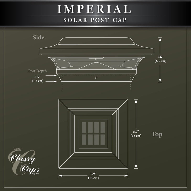 Classy Caps SL211W 4x4 Imperial Solar Post Cap, White – High-Performance LED Lights, Durable Cast Aluminum, Warm and Cool Light Modes, Fits 4"x4" or 3.5"x3.5" Posts, Ideal for Decks, Fences 4x4 Inch