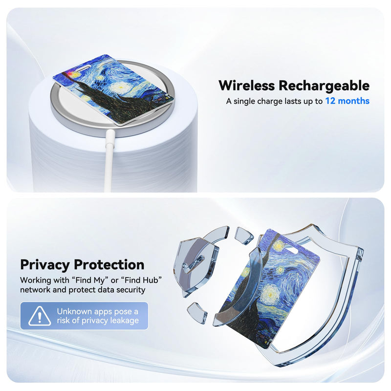 DERAX Wallet Tracker Card (iOS & Android) Wireless Charging & 1-Year Battery, Ultra-Thin IP68 Waterproof Smart Card Works with Apple Find My & Google Find My Device for Wallet, Passport, Luggage