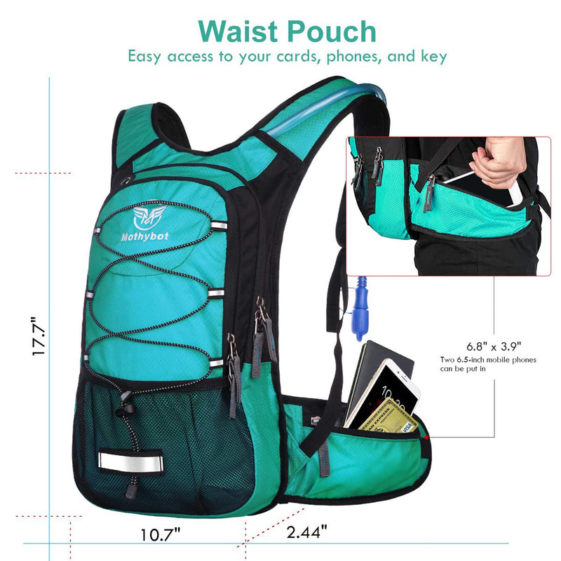 Hydration Pack, Insulated Hydration Backpack with 2L BPA Free Water Bladder and Storage, Hiking Backpack for Men, Women, Kids for Running, Cycling, Camping - Keep Liquid Cool up to 5 Hours Emerald